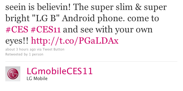 Tweet confirming launch of LG B Android Phone