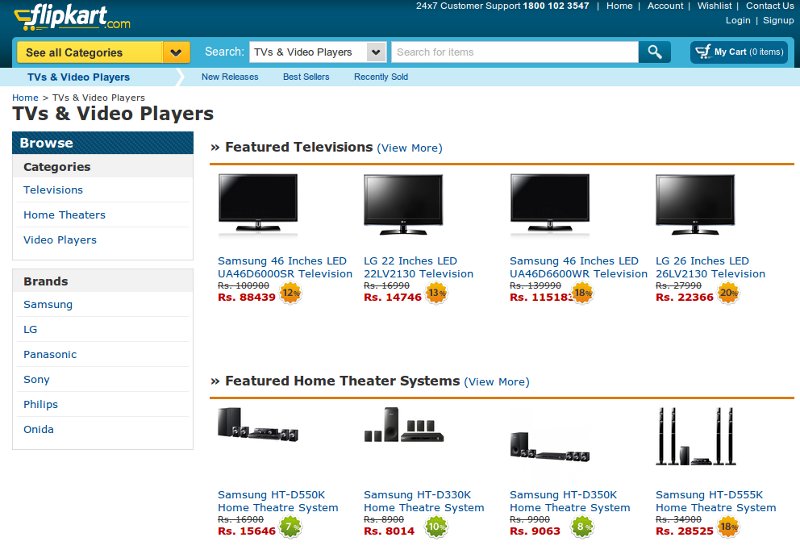 Flipkart Selling TVs, Home Theaters Online in India