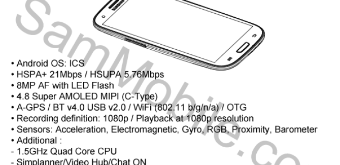 Samsung Galaxy SIII - GT-i9300 Leaked Specs